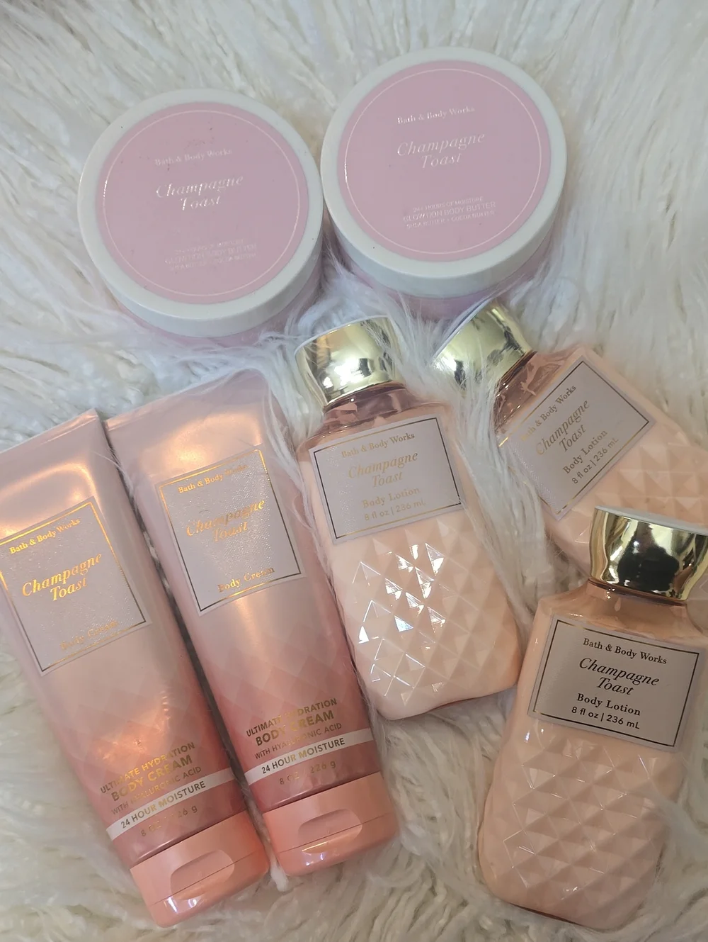Bath & Body Works Champagne Toast Pink Body Care Set - Butter, Cream, Lotion Lot